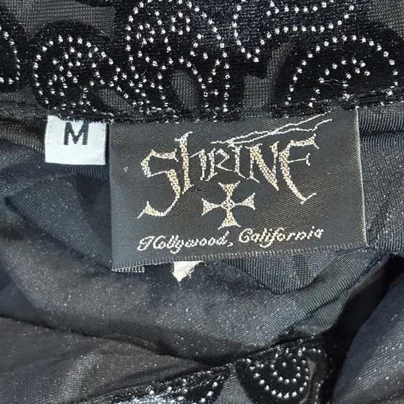 Vintage Shrine Of Hollywood Black Velvet Floral Button Down Shirt Men’s Medium - Picture 12 of 14